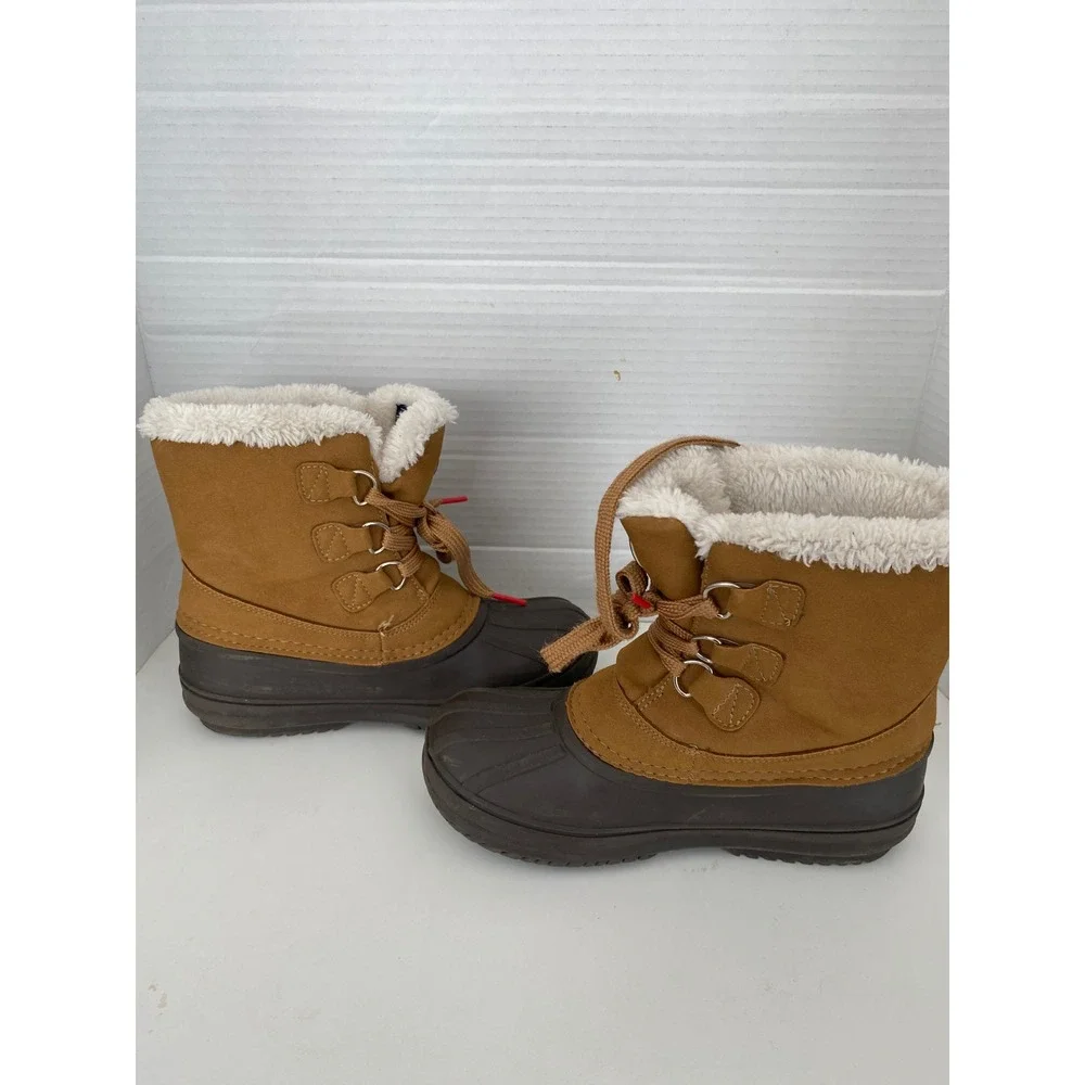 Nautica Jayce Youth Size 2 Tan Brown Duck Boots Faux Fur Lined Snow